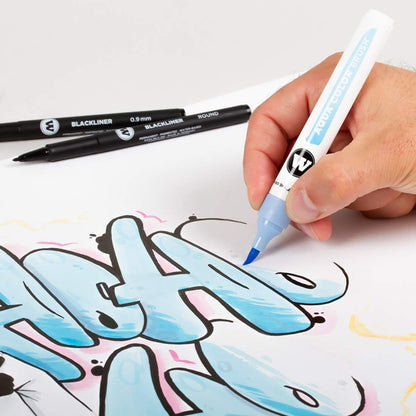 Molotow Aqua Colour Brush (Brush Pen Marker Basic Set 2, Brush Tip for Watercolour and Hand Lettering) 12 Pieces Assorted Case Basic Set 2