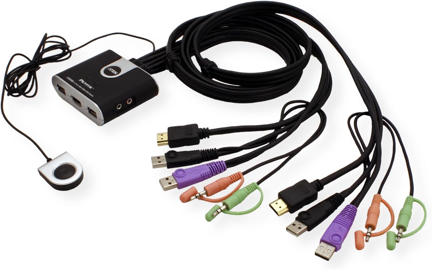 USB HDMI/Audio Cable KVM Switch with Remote Port Selector CS692 ATEN (1920 x 1200 and 1080p) Built-in all-in-one cables (2 x 1.2 m) & bus-powered, computer selection via a remote port selector, hotkey