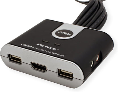 USB HDMI/Audio Cable KVM Switch with Remote Port Selector CS692 ATEN (1920 x 1200 and 1080p) Built-in all-in-one cables (2 x 1.2 m) & bus-powered, computer selection via a remote port selector, hotkey