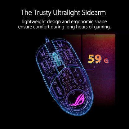 ASUS ROG Strix Impact III Gaming Mouse, Semi-Ambidextrous, Wired, Lightweight, 12000 DPI sensor, 5 programmable buttons, Replaceable switches, Paracord cable, FPS gaming mouse