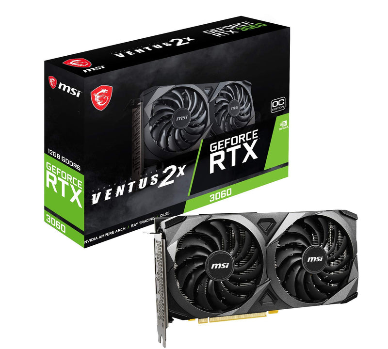 MSI GeForce RTX 3060 VENTUS 2X 12G OC Gaming Graphics Card - 12GB GDDR6, 1807 MHz, PCI Express Gen 4, 192-bit, 3x DP (v1.4), HDMI 2.1 (Supports 4K