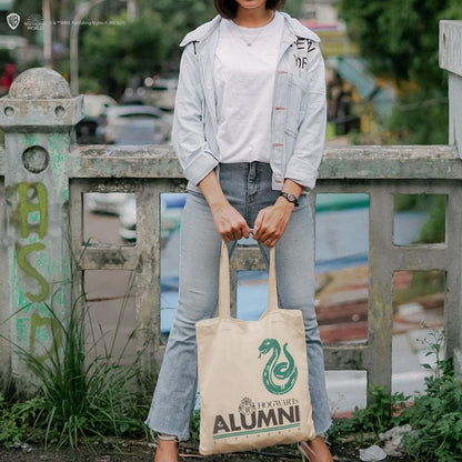 HARRY POTTER Totebag Slytherin, Bolsa de Viaje Unisex Adulto, Blanco Roto Verde