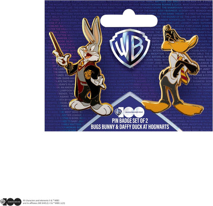 Cinereplicas - Set of 2 Pins en Métal Bugs Bunny et Daffy Duck à Poudlard ~5 cm - Licence Officielle