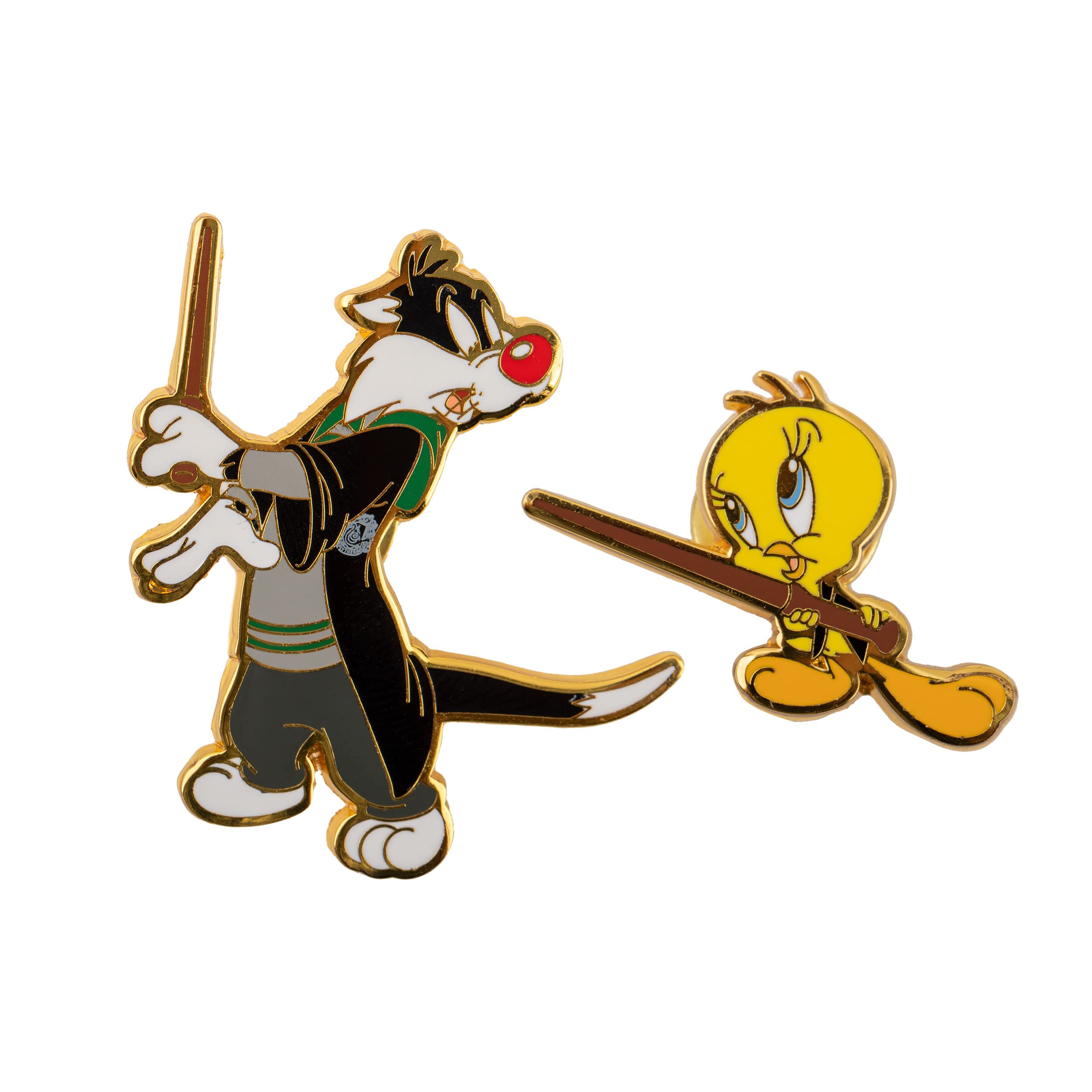 Cinereplicas - Bugs Bunny & Daffy Duck in Hogwarts/Tweety & Sylvester/Bugs Bunny und Daffy Duck 2er Set Metall-Pins ~5cm - Offizielle Lizenz