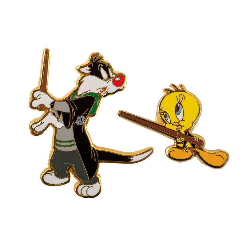 Cinereplicas - Bugs Bunny & Daffy Duck in Hogwarts/Tweety & Sylvester/Bugs Bunny und Daffy Duck 2er Set Metall-Pins ~5cm - Offizielle Lizenz