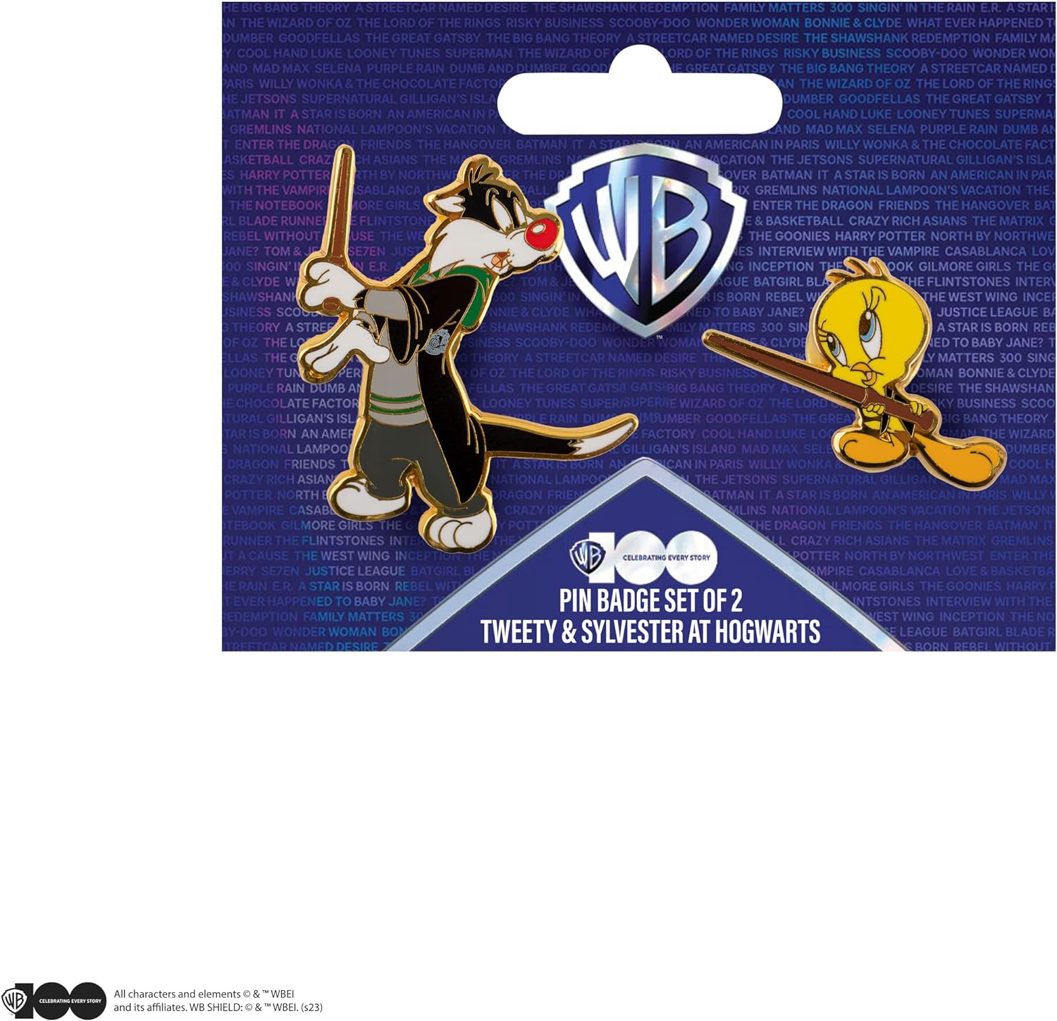 Cinereplicas - Bugs Bunny & Daffy Duck in Hogwarts/Tweety & Sylvester/Bugs Bunny und Daffy Duck 2er Set Metall-Pins ~5cm - Offizielle Lizenz