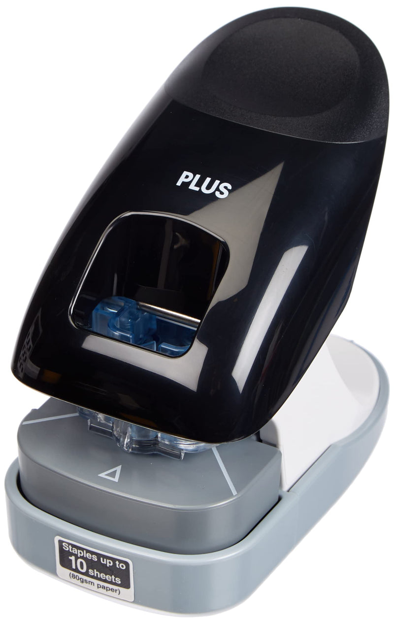 PLUS Japan, Staple-Free Stapler Desktop Model Black, 10 Sheet stapling Capacity, 1 Piece Pack (1 x 1 Stapler