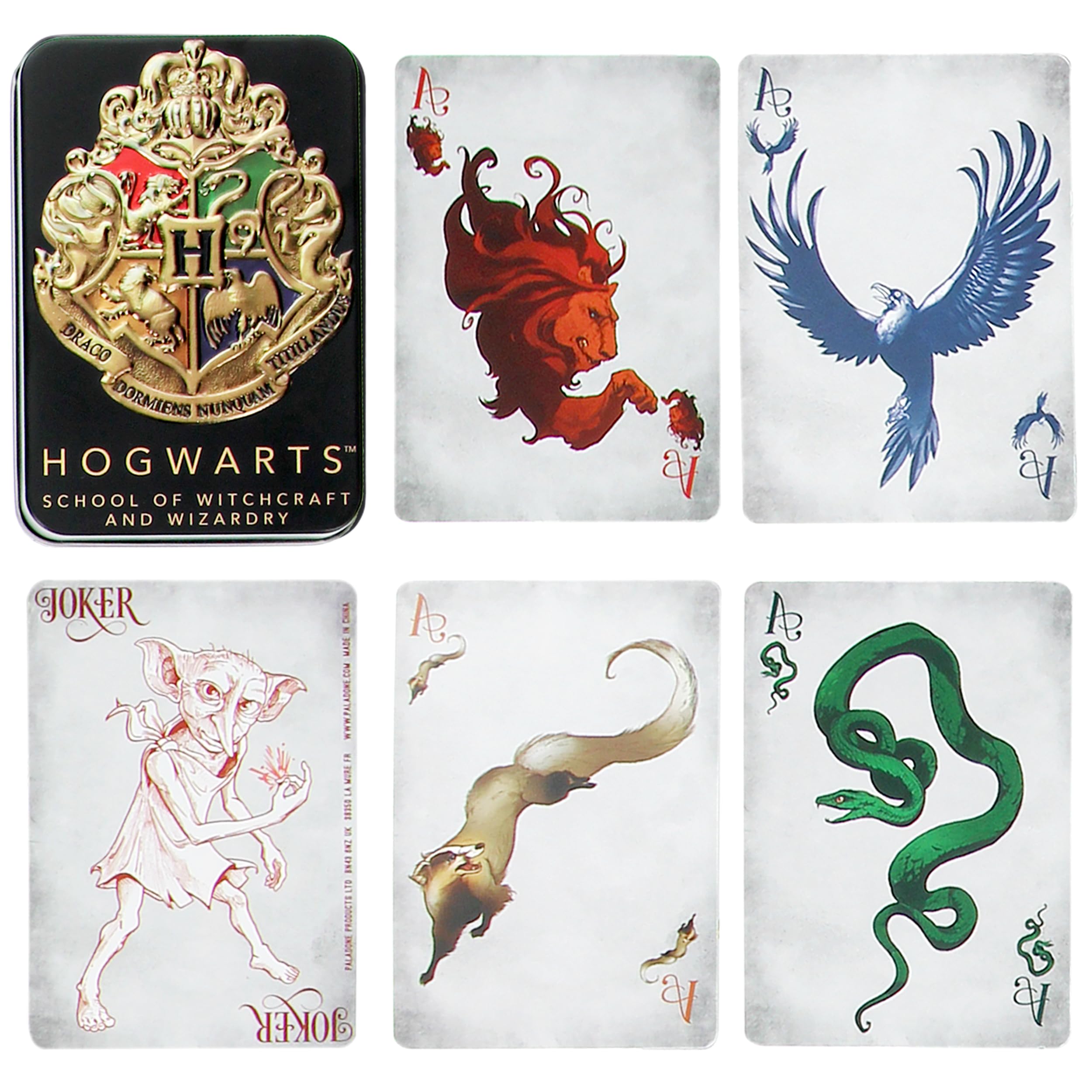Paladone Hogwarts Playing Cards in a Tin Black, Harry Potter Game & Activity, 54 Cards Representing Gryffindor Ravenclaw HufFlepuff Slytherin
