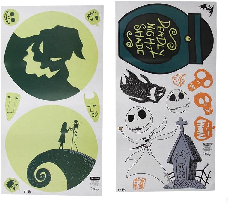 Paladone Disney Nightmare Before Christmas Wall Decals - 40 Unique Spooky Vinyl Decals to Customize Your Walls - Easily Removable and Glow in The Dark