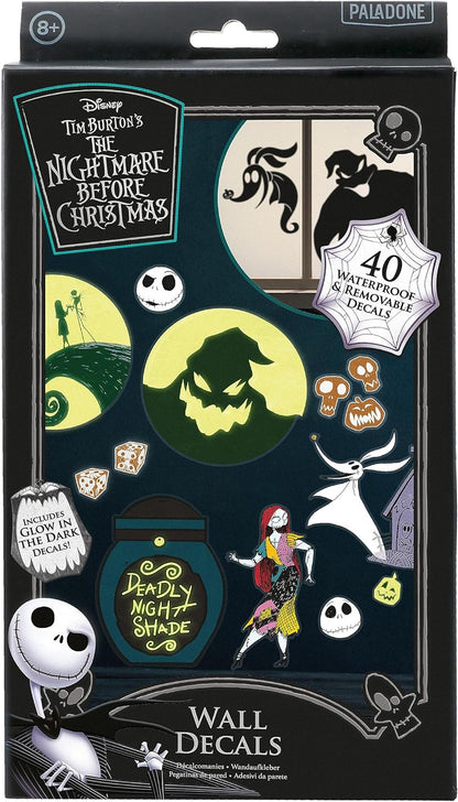 Paladone Disney Nightmare Before Christmas Wall Decals - 40 Unique Spooky Vinyl Decals to Customize Your Walls - Easily Removable and Glow in The Dark