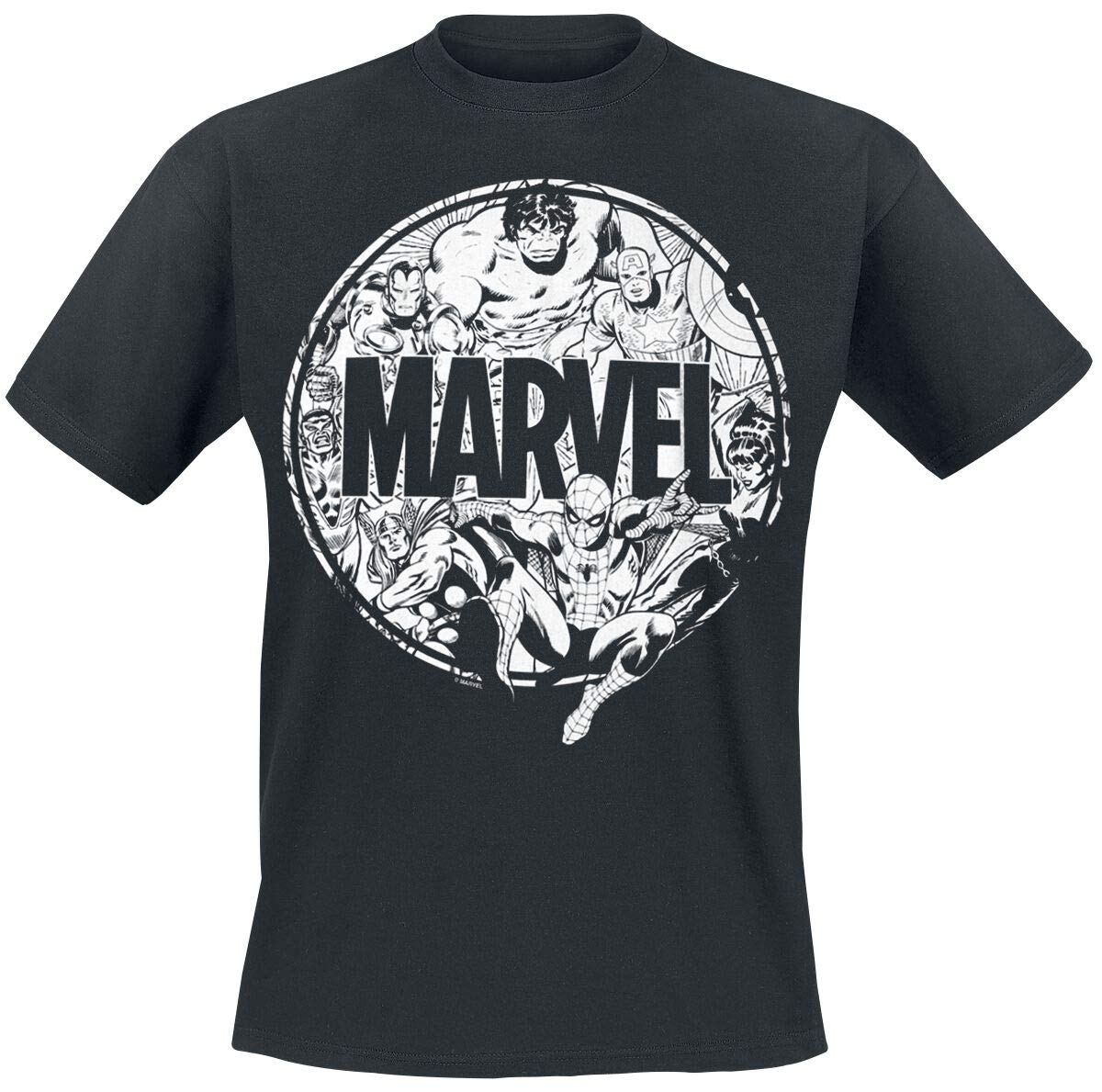 Marvel Personnqges Cercle Homme T-Shirt Manches Courtes Noir M, 100% Coton, Regular/Coupe Standard