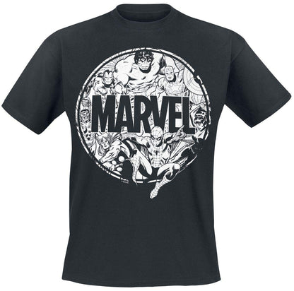 Marvel Personnqges Cercle Homme T-Shirt Manches Courtes Noir M, 100% Coton, Regular/Coupe Standard
