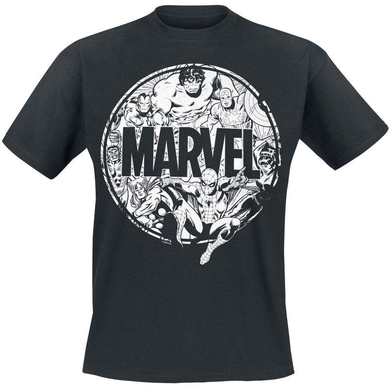 Marvel Personnqges Cercle Homme T-Shirt Manches Courtes Noir M, 100% Coton, Regular/Coupe Standard