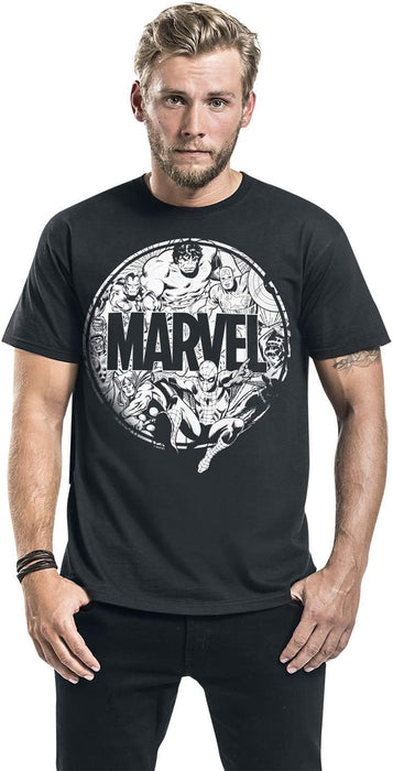 Marvel Personnqges Cercle Homme T-Shirt Manches Courtes Noir M, 100% Coton, Regular/Coupe Standard