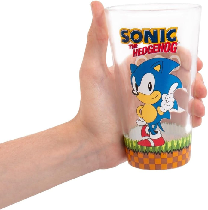 Fizz Creations Sonic The Hedgehog Keyring, Glass and Coaster Gift Set. 3 in 1 Gift Set. 480ml Capacity Drinking Glass. Officially Licensed Retro Games Sonic The Hedgehog Merchandise.