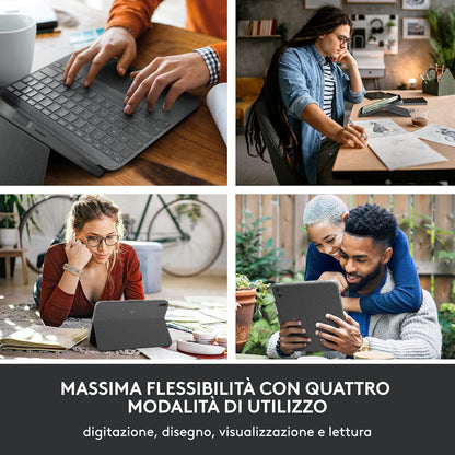 Logitech Combo Touch per iPad (10ª gen - 2022), custodia con tastiera retroilluminata rimovibile con ampio trackpad di precisione e tecnologia Smart Connector, Layout ITA, Graphite