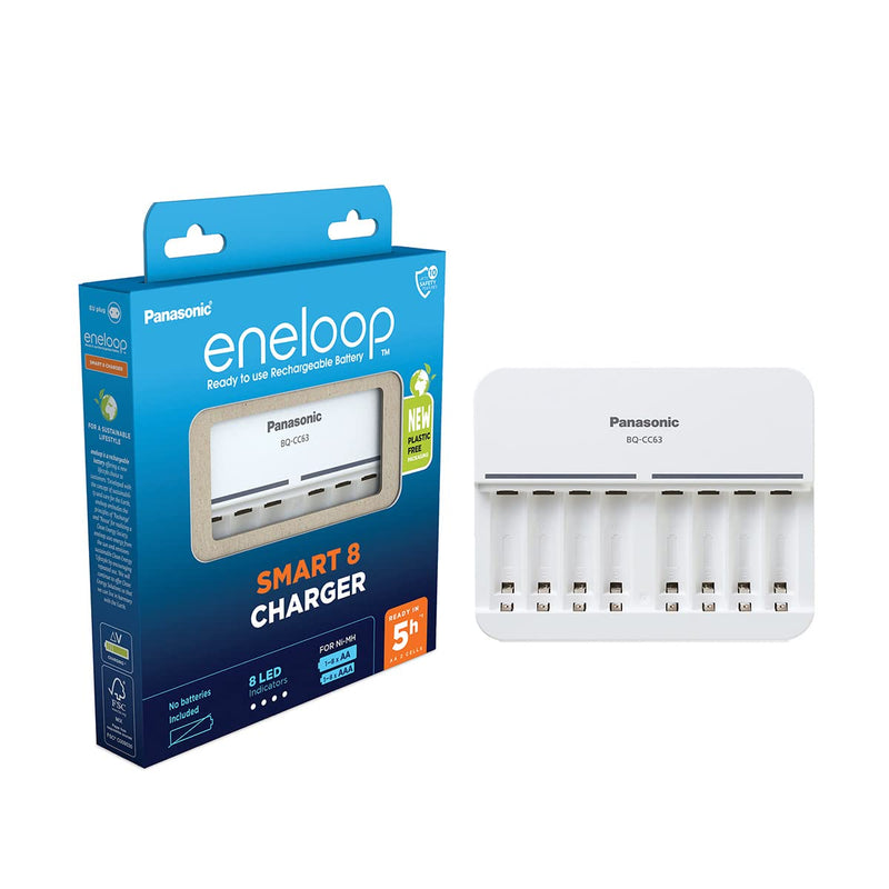 Panasonic eneloop Smart 8 Charger for 1-8 AA/AAA NI-MH Batteries with 8 LED-Indicators and 9 Security Functions, Blue Premium charger for 1-8 batteries Single