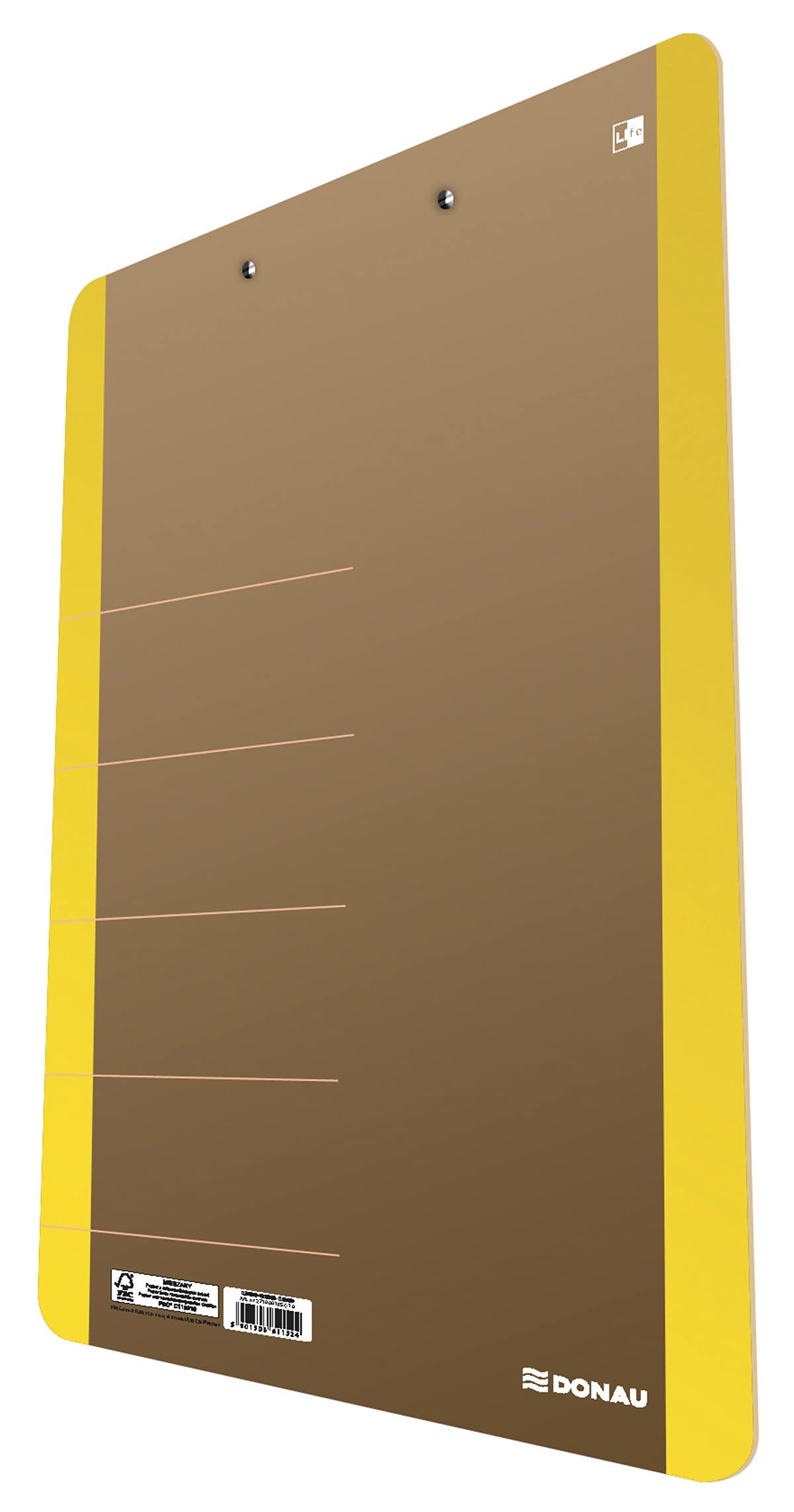 Cardboard Clipoard DONAU Life A4 with a Clip Yellow/Document Archiving/Type-A4 Board/Kind-Without Cover/Material-Cardboard/Colour-Yellow/Format-A4 / Weight (g/m2)-900 / Cardboard (mm)-1,8 yellow clipboard