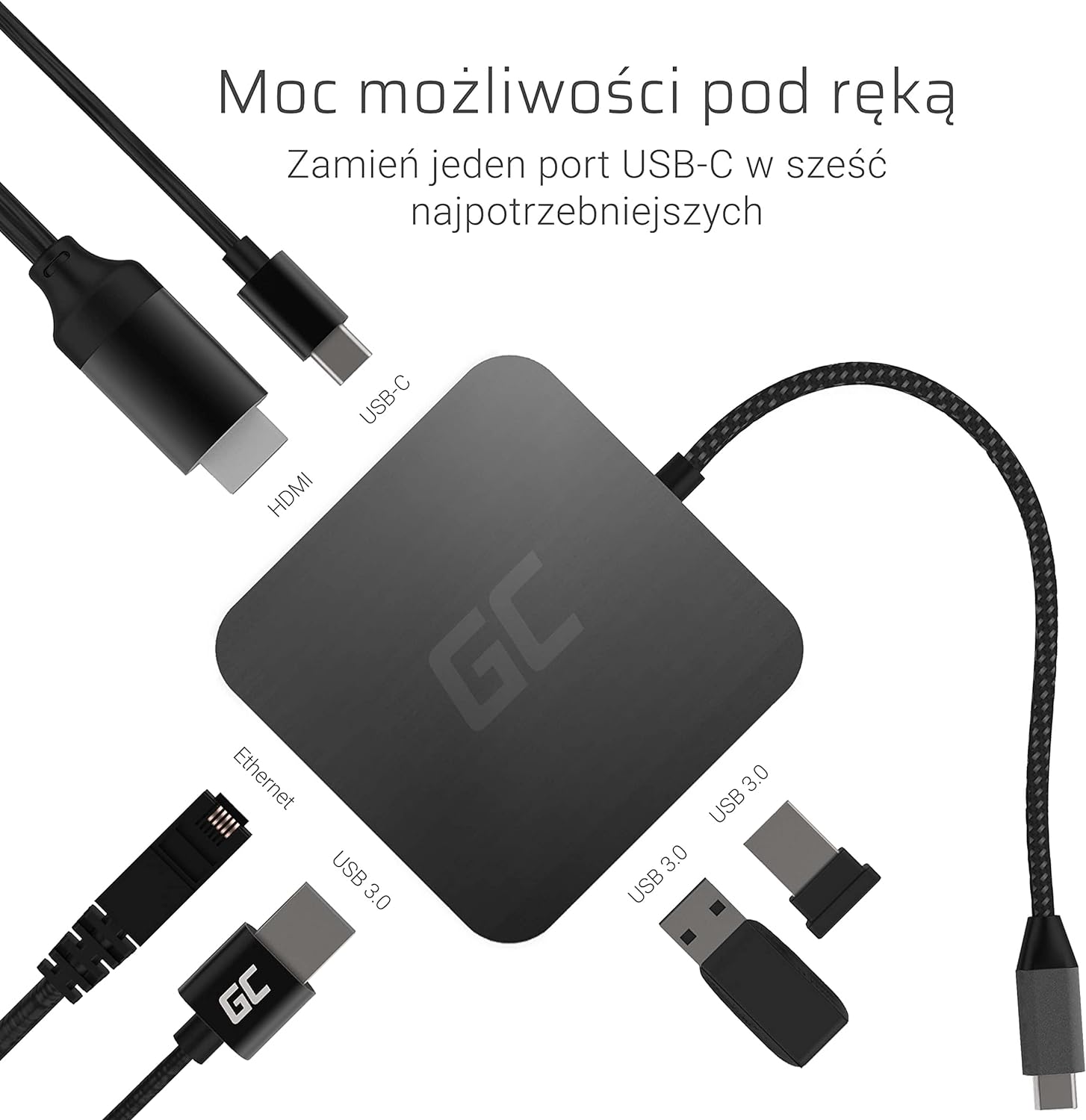 Green Cell Adapter Dockstation GC® USB-C HUB 6 im 1 3X USB 3.0, HDMI 4K, Ethernet, USB-C mit Power Delivery 87W für MacBook Pro 13/15, Dell XPS 13/15 kompatibel mit Samsung DeX