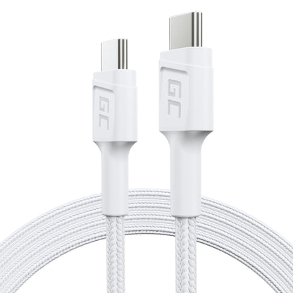 Cable USB-C a USB-C Blanco 1.2m Green Cell PowerStream, Power Delivery 60W, carga rápida Quick Charge 3.0 y transferencia de datos 480Mbps, trenzado reforzado, smartphones y tabletas