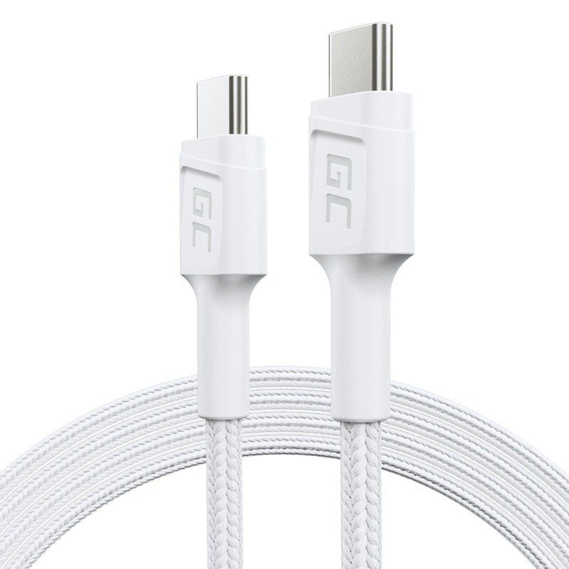 Cable USB-C a USB-C Blanco 1.2m Green Cell PowerStream, Power Delivery 60W, carga rápida Quick Charge 3.0 y transferencia de datos 480Mbps, trenzado reforzado, smartphones y tabletas