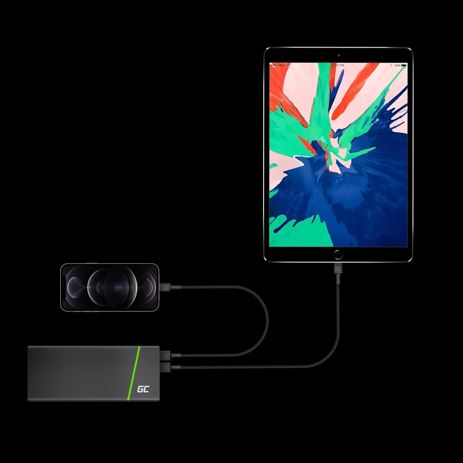 Green Cell Kabel USB-A - Lightning 1.2m Ladekabel Schwarz Schnellladekabel für Apple iPhone 14 13 12 11 SE Pro Max X XR XS Max 8 7 Plus 6 6S 5 5C 5S Plus | iPad Air/Pro/Mini | iPod