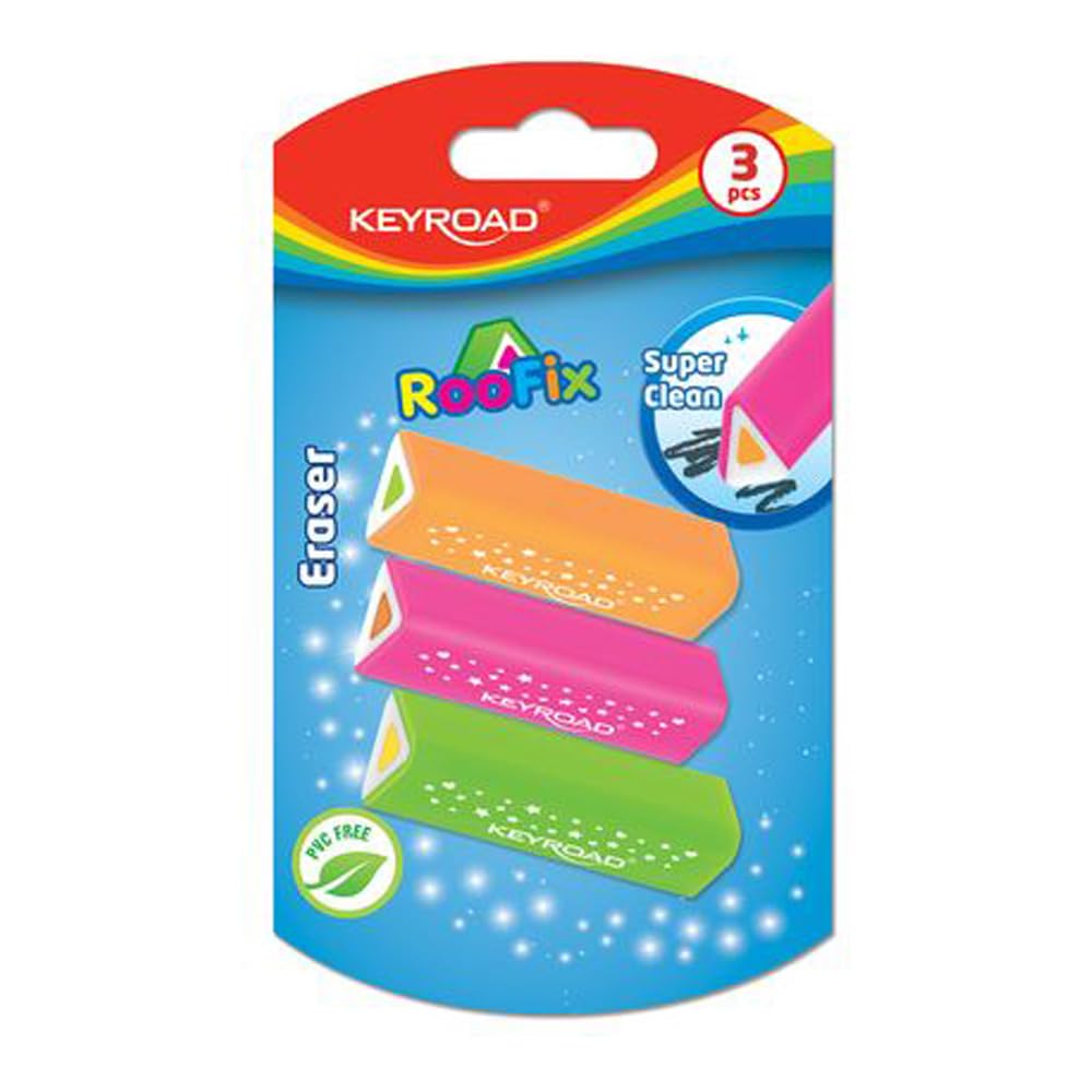 Keyroad Universal-Radiergummi 3 Stck. Roofix Dreieckig/Blister/Mischfarben/aus Thermoplastischem Gummi Höchster Qualität/Kinder Kleine Lustige Radiergummi, KR971813