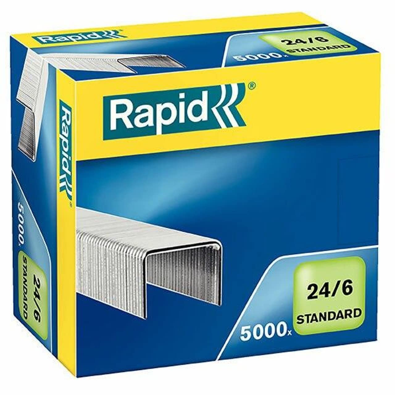 Rapid 24/6mm Standard Staples, For Stapling up to 20 Sheets, Use with Desktop and Electric Staplers, Galvanised Wire, Box of 5000, 24859800