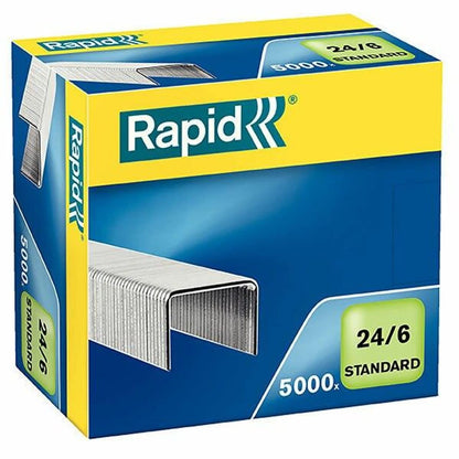 Rapid 24/6mm Standard Staples, For Stapling up to 20 Sheets, Use with Desktop and Electric Staplers, Galvanised Wire, Box of 5000, 24859800