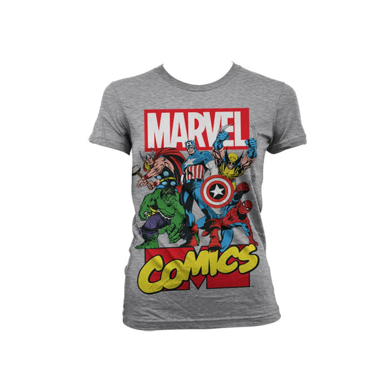 Marvel Comics T Shirt Heroes Official Womens Skinny Fit Grey 10
