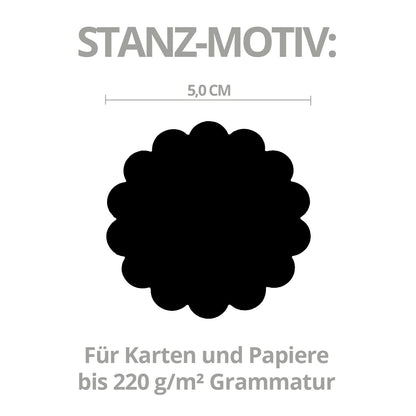 ARTOZ Stanzer - Wave Circle, Flower/Blossom, 5 cm - Paper Punch, Hole Punch, Motif Punch for Crafts, for Labels, Table Decorations, Suitable up to 220 g/m² 1 Stück Punch M - Wave Circle 50 mm