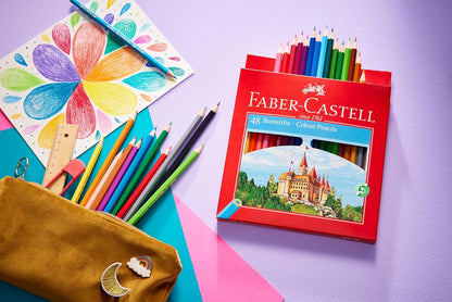 Faber-Castell 120148 Environmentally-Friendly Colouring Pencils 48-Pack Sharpener Cardboard Box Castle