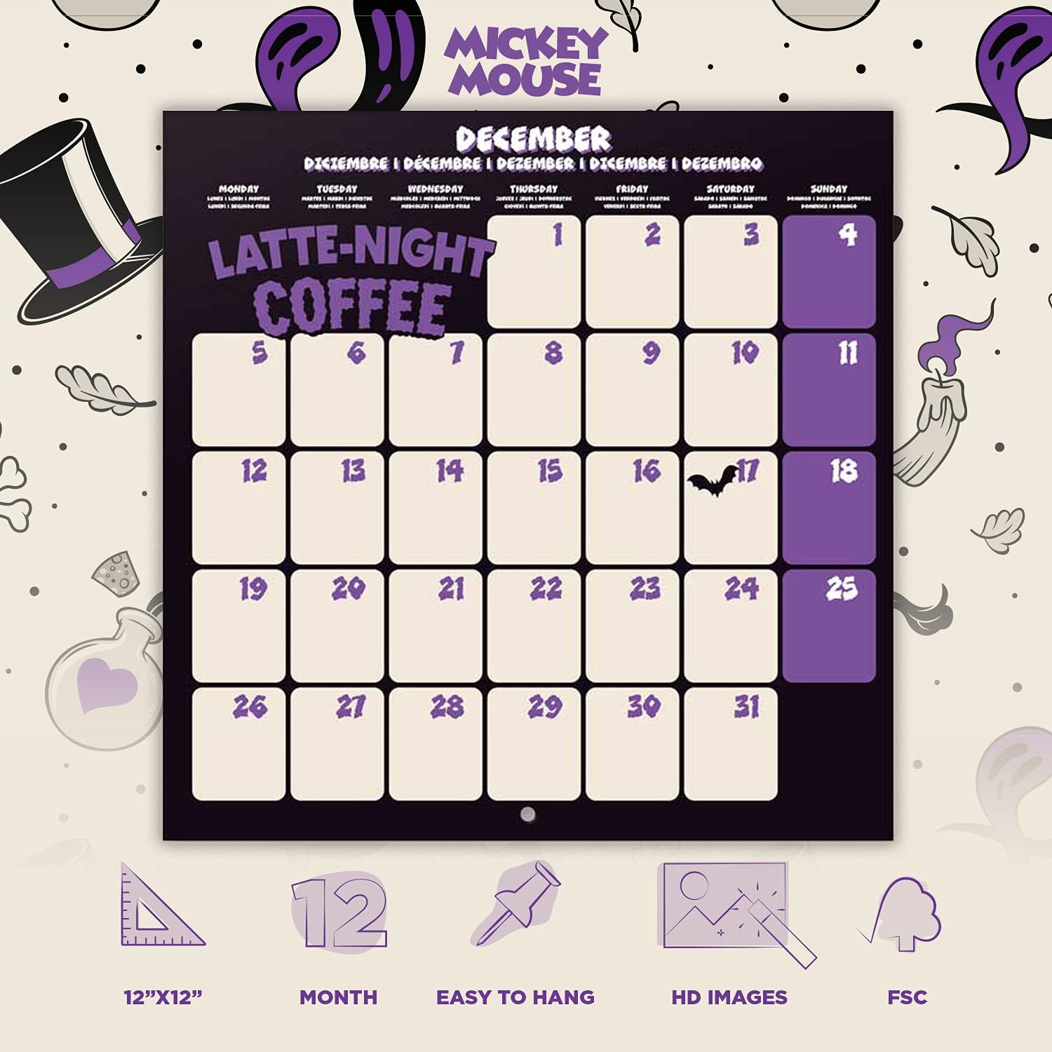 Grupo Erik: Official Disney Mickey 2022 Wall Calendar, 2022 Calendar, 12' x 12' Square Wall Calendar 2022 (Free Poster Included), Family Calendar 2022, Disney Calendar Mickey Red