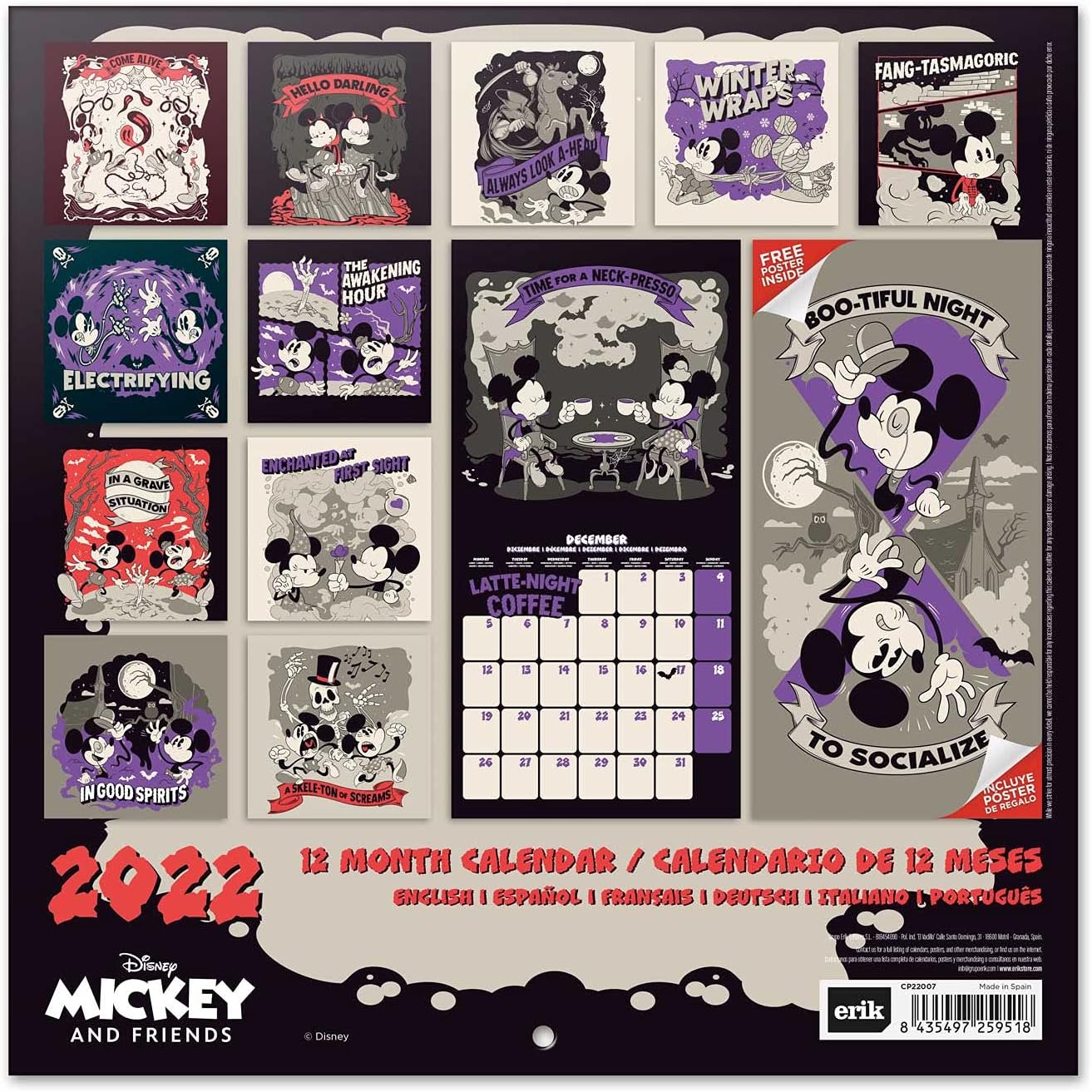 Grupo Erik: Official Disney Mickey 2022 Wall Calendar, 2022 Calendar, 12' x 12' Square Wall Calendar 2022 (Free Poster Included), Family Calendar 2022, Disney Calendar Mickey Red