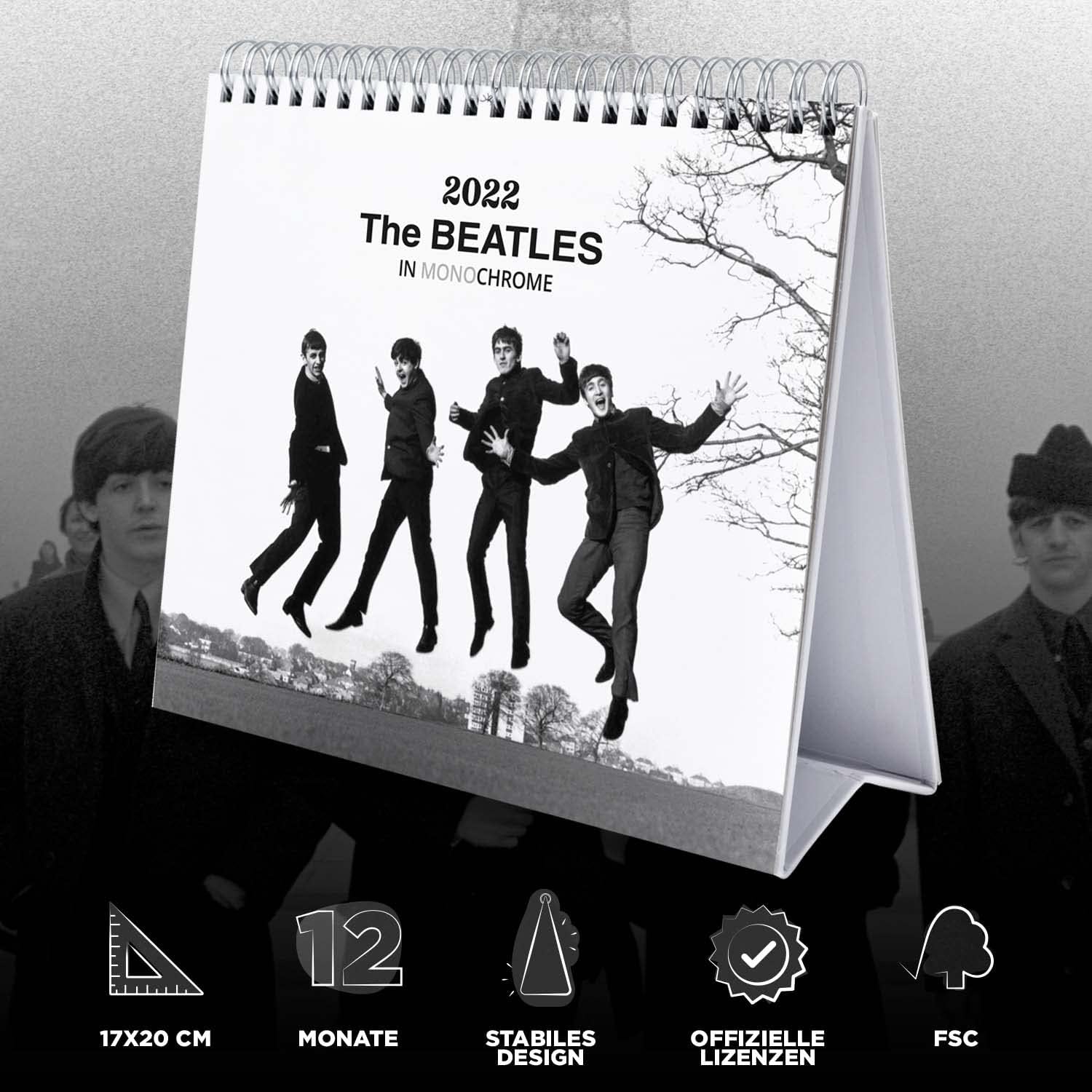 Grupo Erik Official The Beatles Calendar 2022 - Desktop Calendar 2022 The Beatles Desk Calendar 2022-12 Month 2022 Planner, The Beatles Black/White, CS22002