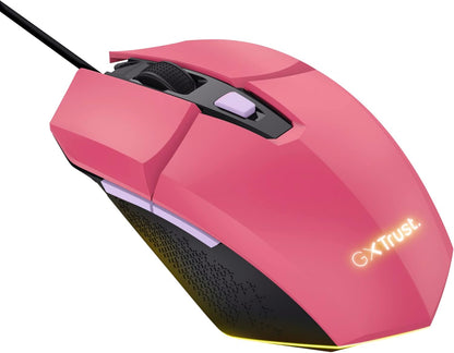 Trust Gaming GXT 109P Felox Gaming Mouse with 6 Programmable Buttons, Advanced Software, Multicolour LED Lighting, 200-6400 DPI, 1.5m USB Cable, RGB Computer Mouse for PC, Laptop, Windows - Pink Wired Pink