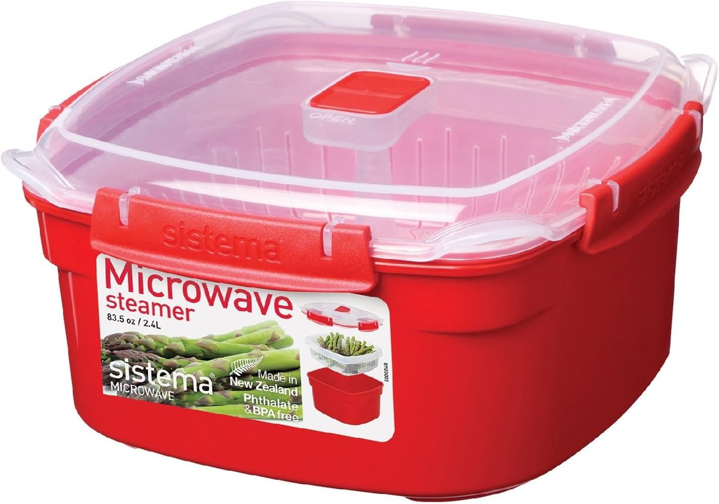 Sistema Microwave Steamer with Removable Steamer Basket | 2.4 L | BPA-Free | Red/Clear