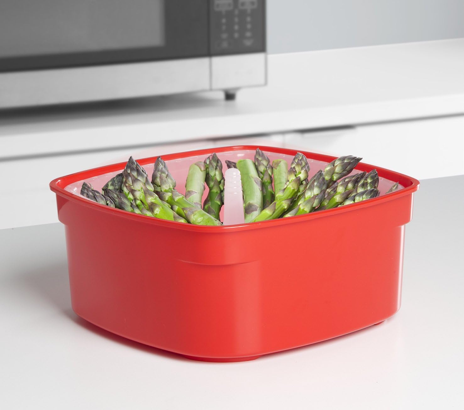 Sistema Microwave Steamer with Removable Steamer Basket | 2.4 L | BPA-Free | Red/Clear