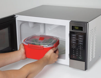 Sistema Microwave Steamer with Removable Steamer Basket | 2.4 L | BPA-Free | Red/Clear