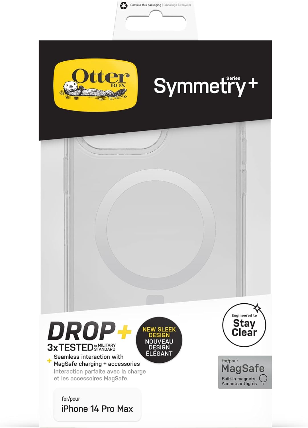 OtterBox Symmetry+ Clear Case for iPhone 14 Pro Max for MagSafe, Shockproof, Drop proof, Protective Thin Case, 3x Tested to Military Standard, Antimicrobial Protection, Clear iPhone 14 Pro Max Clear
