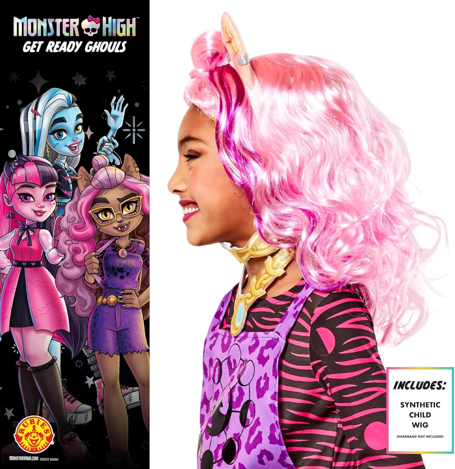 RUBIES - Déguisement Classique Clawdeen - 5 à 13 ans - Ou Perruque Rose Clawdeen - Taille Unique - Déguisement pour Enfant - Pour Halloween, Anniversaire, Carnaval - Idée Cadeau de Noël