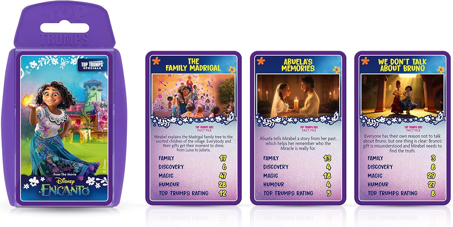 Top Trumps Disney’s Encanto Specials Card Game, play with 30 of your favourite moments with the Madrigal family, Casita Star, Antonio, Bruno and Luisa, educational gift and toy for ages 8 plus