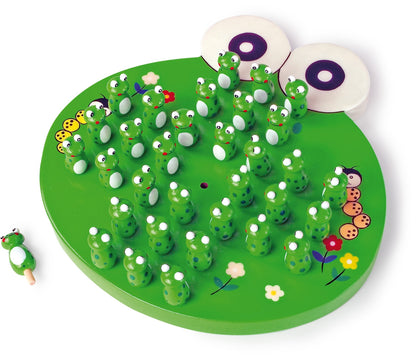 small foot 1876 wooden solitaire game "Frogs", parlour game with 33 frog figures, from 6 years on