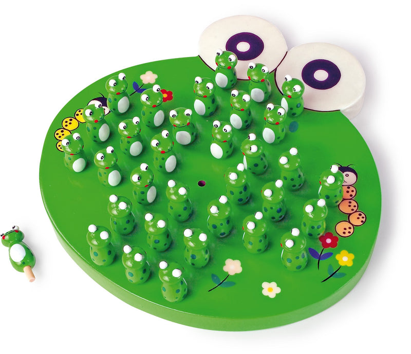 small foot 1876 wooden solitaire game "Frogs", parlour game with 33 frog figures, from 6 years on