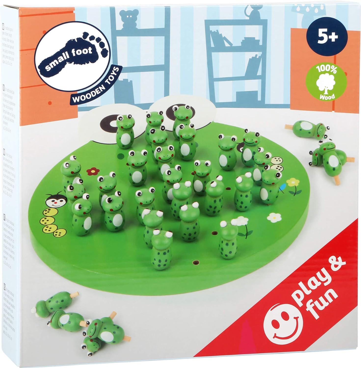small foot 1876 wooden solitaire game "Frogs", parlour game with 33 frog figures, from 6 years on