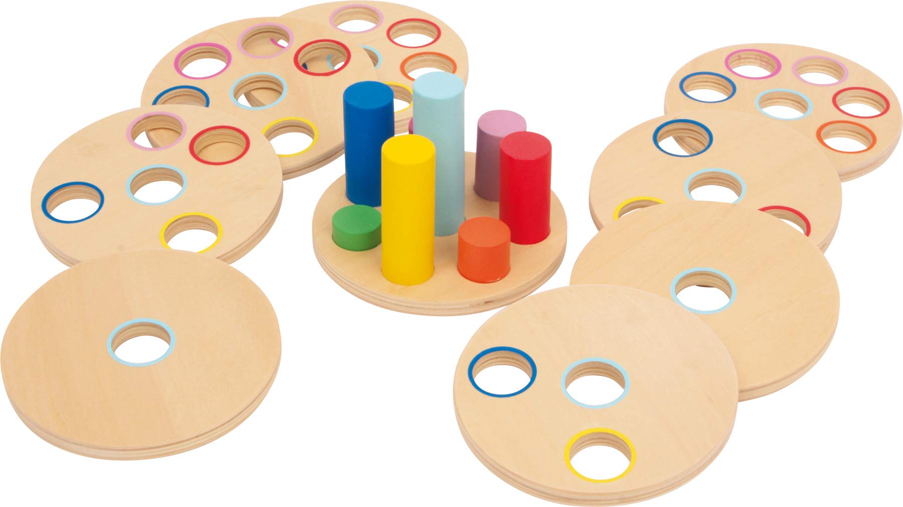 small foot 3386 Puzzle game "Logistack" made of wood, 8 discs and coloured sticks on a base board, from 1,5 years old
