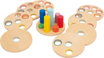 small foot 3386 Puzzle game "Logistack" made of wood, 8 discs and coloured sticks on a base board, from 1,5 years old