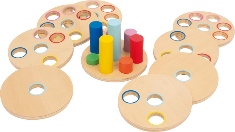 small foot 3386 Puzzle game "Logistack" made of wood, 8 discs and coloured sticks on a base board, from 1,5 years old