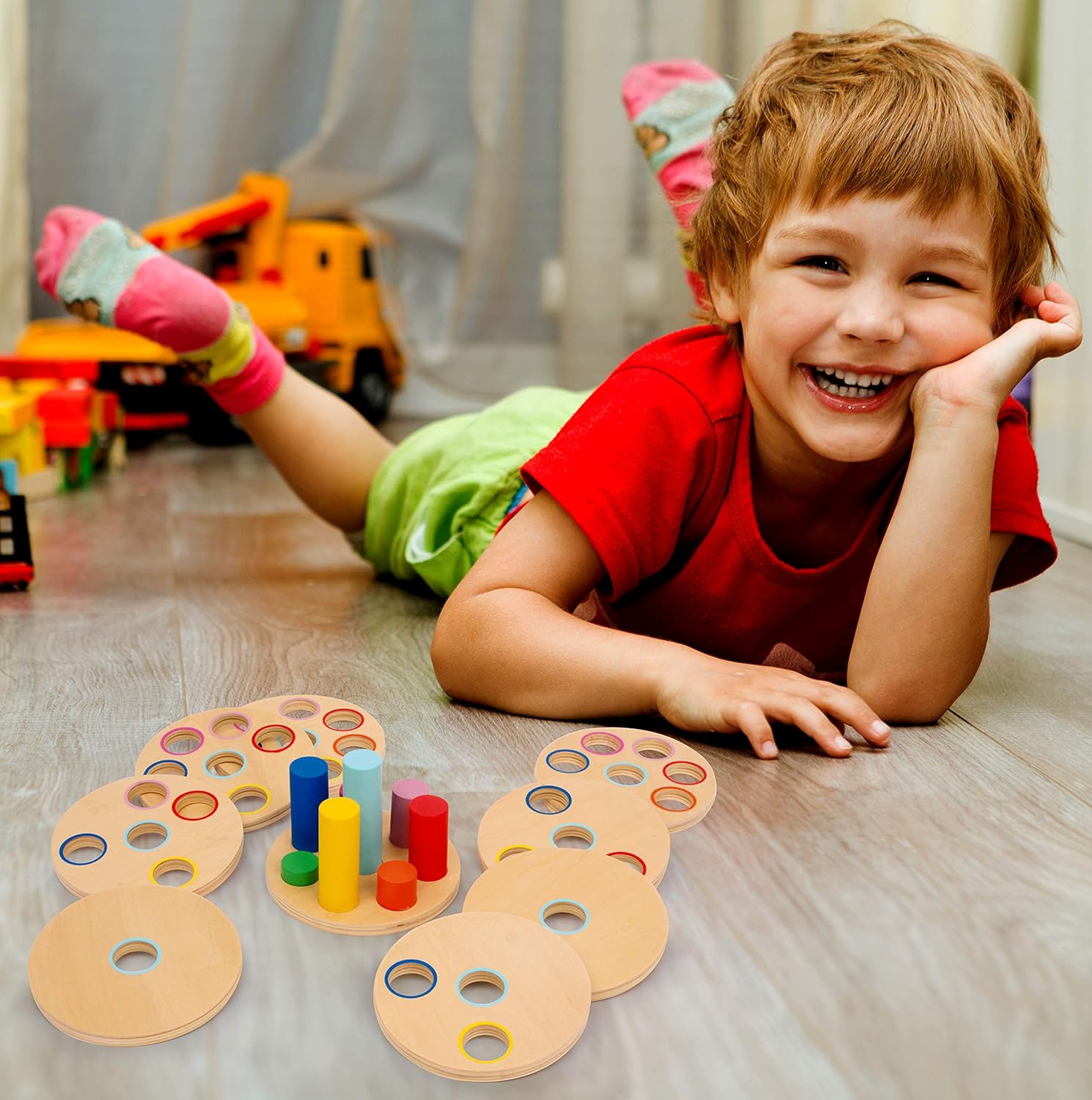 small foot 3386 Puzzle game "Logistack" made of wood, 8 discs and coloured sticks on a base board, from 1,5 years old