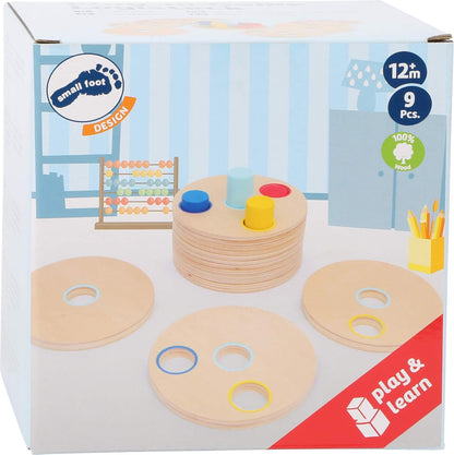 small foot 3386 Puzzle game "Logistack" made of wood, 8 discs and coloured sticks on a base board, from 1,5 years old